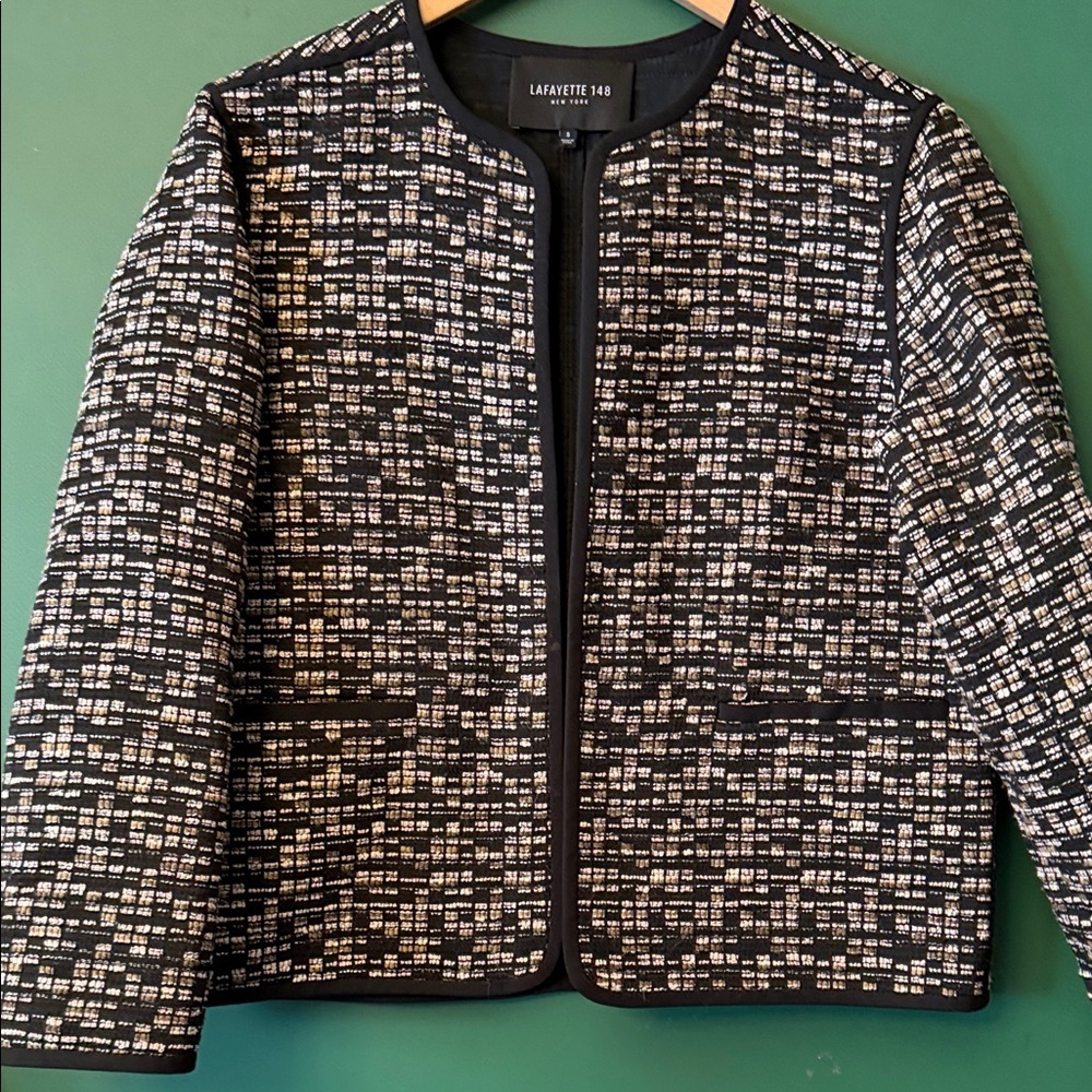 Lafayette 148 New York Tweed Open Front Womens Textured Blazer Corpore Office